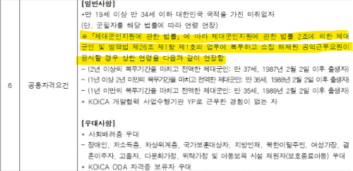 2025 상반기 ODA YP 모집공고_제대군인지원에 관한 법률 상한 연령 상세 내역.png